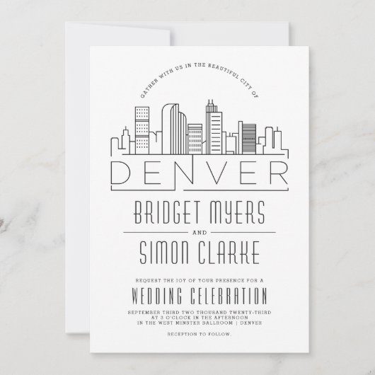 Denver Wedding | Stilisierte Skyline-Einladung + D Einladung (Vorderseite)