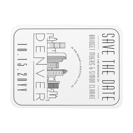 Denver Wedding Stylized Skyline Save the Date Magnet (Horizontal)