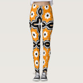deometrischer gelber und schwarzer Muster Leggings (Vorderseite)