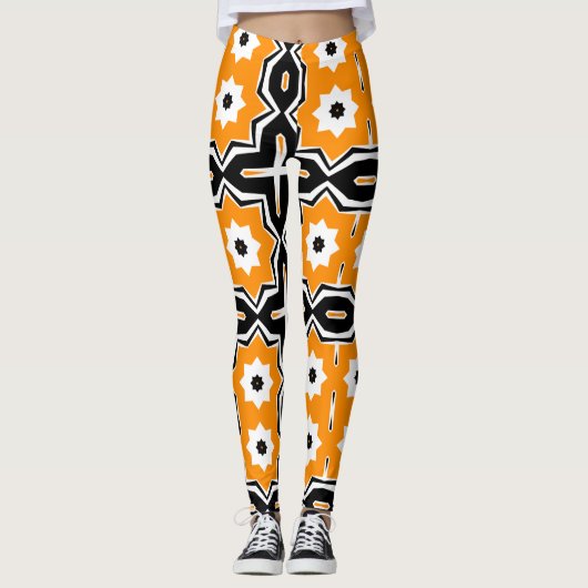 deometrischer gelber und schwarzer Muster Leggings (Vorderseite)