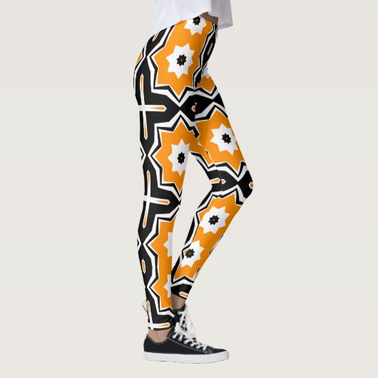 deometrischer gelber und schwarzer Muster Leggings (Rechts)