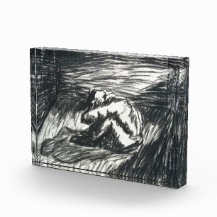 Depression allein in einer Kohle aus dunklem Raum Fotoblock