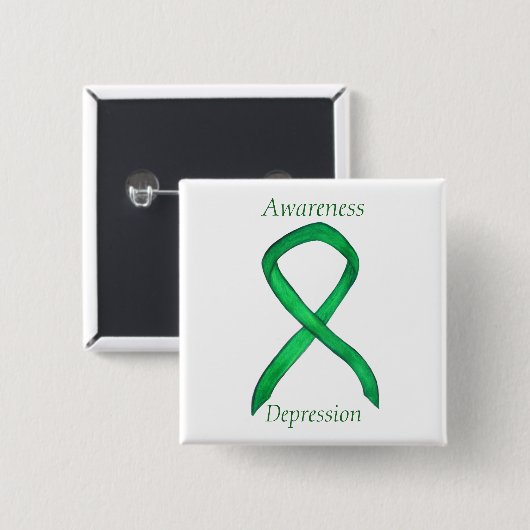 Depression Awareness Custom Green Ribbon Button (Vorne & Hinten)