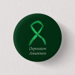 Depression Awareness Custom Green Ribbon Button