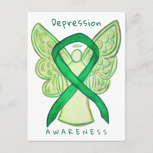 Depression Awareness Ribbon Green Angel Postcard Postkarte (Vorderseite)