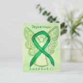 Depression Awareness Ribbon Green Angel Postkarten (Stehend Vorderseite)