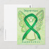Depression Awareness Ribbon Green Angel Postkarten (Vorne/Hinten)