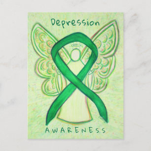 Depression Awareness Ribbon Green Angel Postkarten