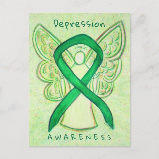 Depression Awareness Ribbon Green Angel Postkarten (Vorderseite)