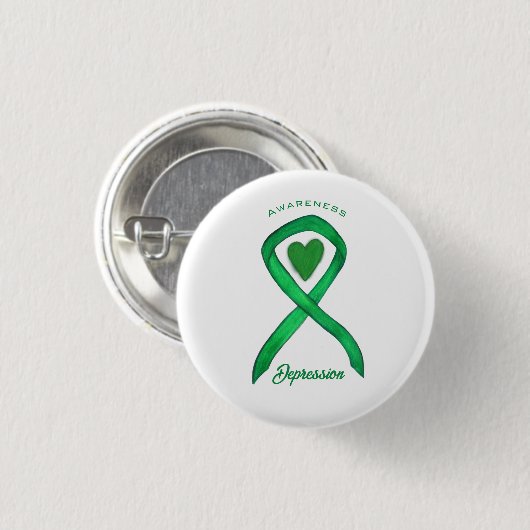 Depression Awareness Ribbon Green Heart Button But (Vorne & Hinten)