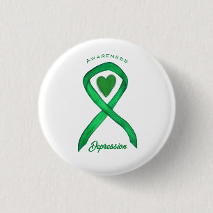 Depression Awareness Ribbon Green Heart Button But