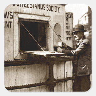 Depression Era One Penny Coffee Stand Quadratischer Aufkleber