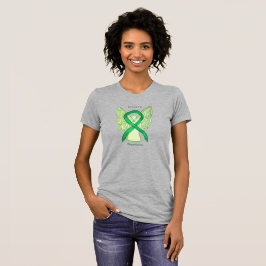 Depression Green Awareness Ribbon Angel Shirt (Vorne ganz)