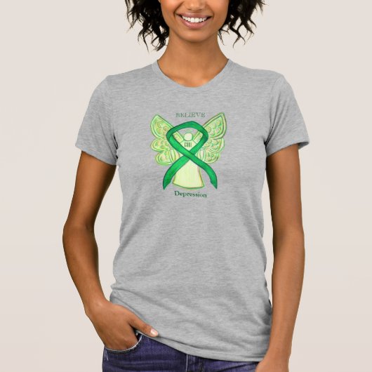 Depression Green Awareness Ribbon Angel Shirt (Vorderseite)