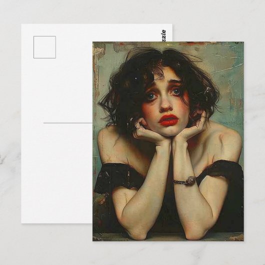 Depressive Frau Postkarte (Vorne/Hinten)