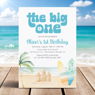 Der 1. Geburtstag des Big One Boy Surfboard Beach Einladung