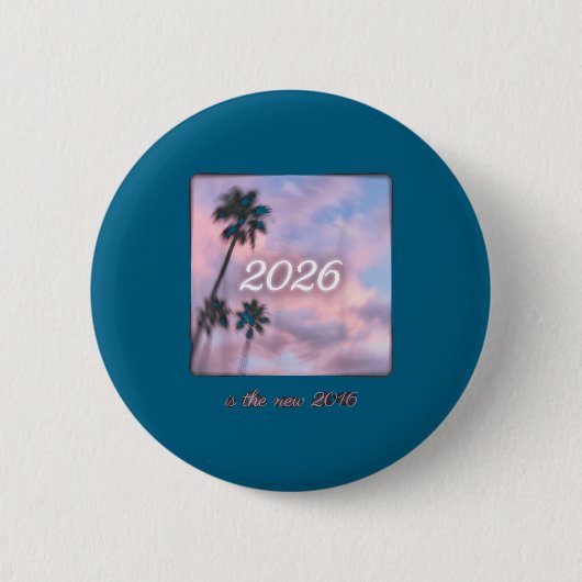 Der 2016 Retro Palmenbaum Sonnenuntergang Button (Vorderseite)