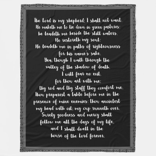 Der 23. Psalm Schwarz mit weißer Hand Buchstaben Fleecedecke (Vorderseite)