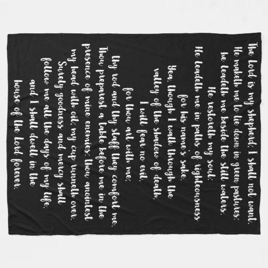 Der 23. Psalm Schwarz mit weißer Trendy Typografie Fleecedecke (Vorderseite (Horizontal))
