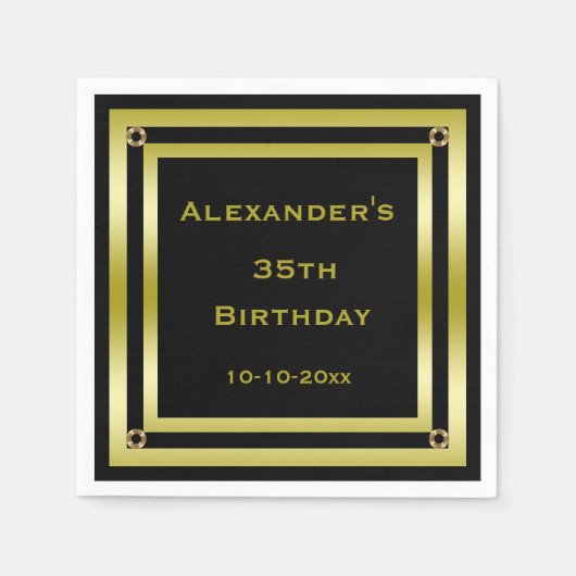 Der 35. Geburtstag des eleganten Black & Gold Gera Serviette (Vorderseite)