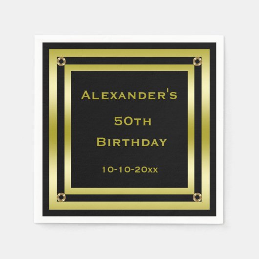 Der 50. Geburtstag des eleganten Black & Gold Gera Serviette (Vorderseite)