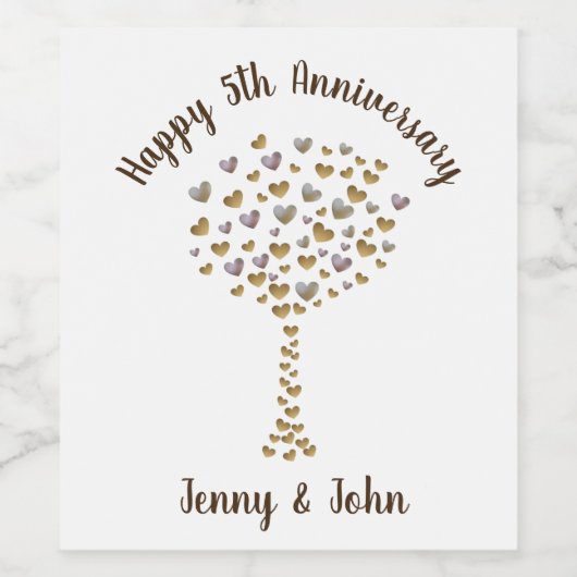 Der 5. Jubiläumsbaum im Herzen Weinetikett (Einzelnes Label)