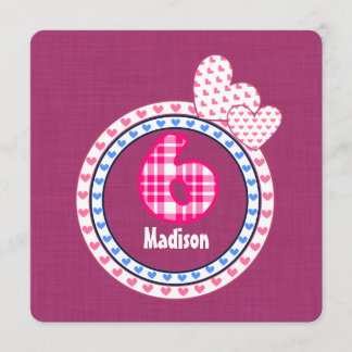 Der 6. Geburtstag des Mädchens sechs jähriges rosa Einladung