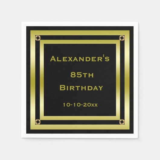 Der 85. Geburtstag des eleganten Black & Gold Gera Serviette (Vorderseite)