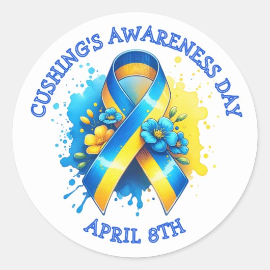 Der 8. April ist Cushing's Awareness Day Runder Aufkleber (Vorderseite)