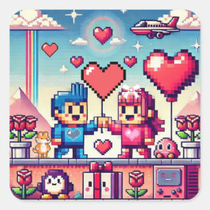 Der 8-Bit-Valentinstag Quadratischer Aufkleber