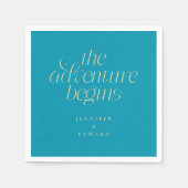 Der Abenteuer beginnt Aqua Blau Moderne Typografie Serviette (Vorderseite)