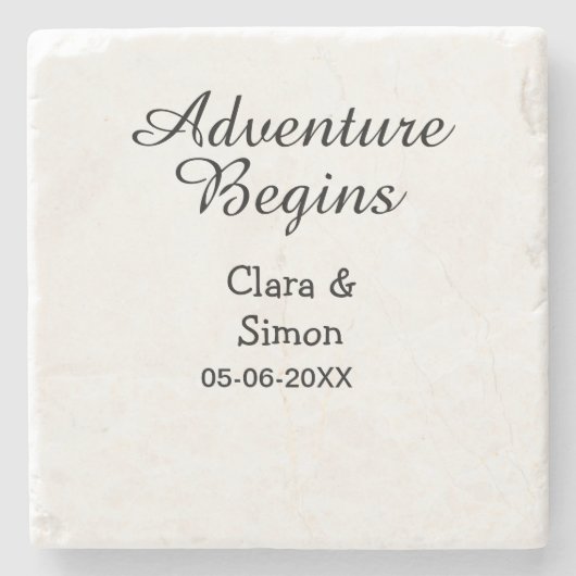 Der Abenteuer beginnt Hochzeitspaar Name Datum ein Steinuntersetzer (Vorderseite)