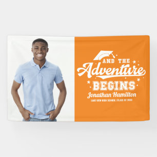Der Abenteuer beginnt Orange Abschlussfeier Foto Banner