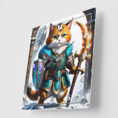 Der abenteuerliche Katzenkrieger im Magischen Rüst Quadratische Wanduhr (Winkel)