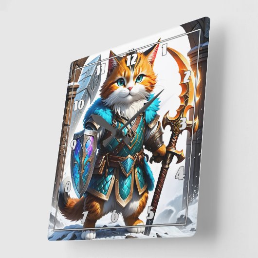 Der abenteuerliche Katzenkrieger im Magischen Rüst Quadratische Wanduhr (Winkel)