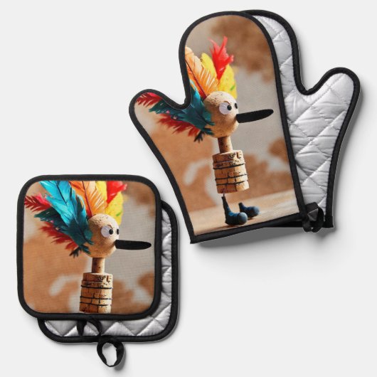 Der abenteuerliche Shuttlecock Ofenhandschuh & Topflappen-Set (Vorderseite/Rückseite)