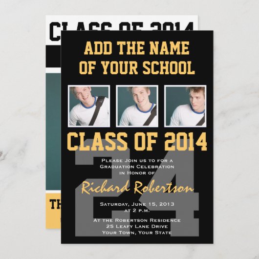 Der Abschluss-Party-Schwarzes und Gold des Einladung (Vorne/Hinten)