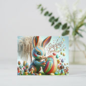 Der Abstrakte Osterhase lächelte Feiertagspostkarte (Stehend Vorderseite)