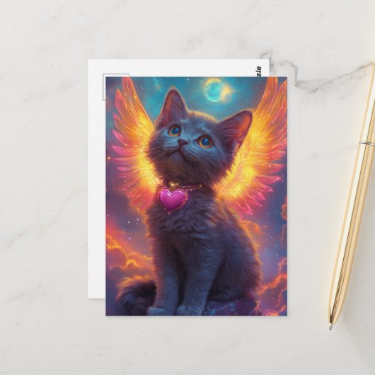 Der Adorable Grau Angel Kitten Postkarte (Vorderseite/Rückseite Beispiel)