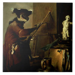 Der Affe-Maler, 1740 (Öl auf Leinwand) Fliese