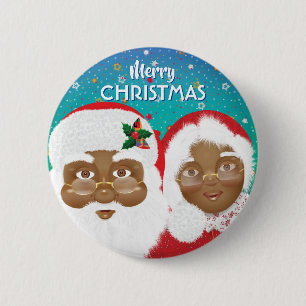 Der afroamerikanische Weihnachtsmann und Frau Clau Button
