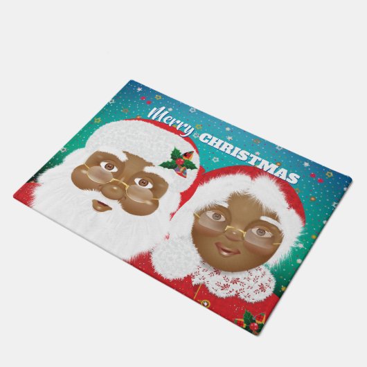 Der afroamerikanische Weihnachtsmann und Frau Clau Fußmatte (Schrägansicht)