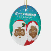 Der afroamerikanische Weihnachtsmann und Frau Clau Keramik Ornament (Rechts)