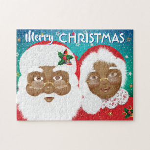 Der afroamerikanische Weihnachtsmann und Frau Clau Puzzle