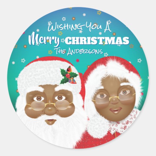 Der afroamerikanische Weihnachtsmann und Frau Clau Runder Aufkleber (Vorderseite)