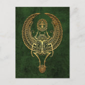 Der ägyptische Scarab-Käfer mit Ankh auf grün Postkarte (Vorderseite)