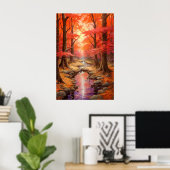 Der Ahornwald im Herbst bezaubernd Stream Kunst, D Poster (Heimbüro)