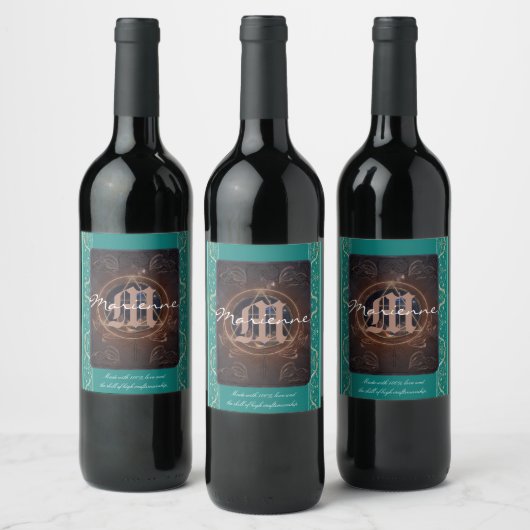 Der Alchemist Wein & Monogramm mittelalterliche Ba Weinetikett (Flaschen)