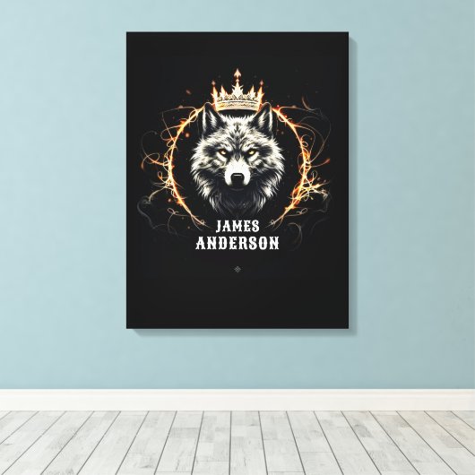 Der Alpha Wolf. Hinzufügen von Text oder Name auf Leinwanddruck (Insitu (Holzboden))