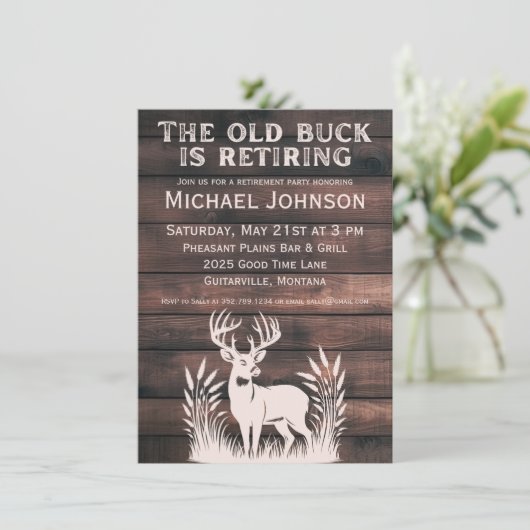 Der alte Buck erstickt Rustikales Jagdruhestand Einladung (Stehend Vorderseite)